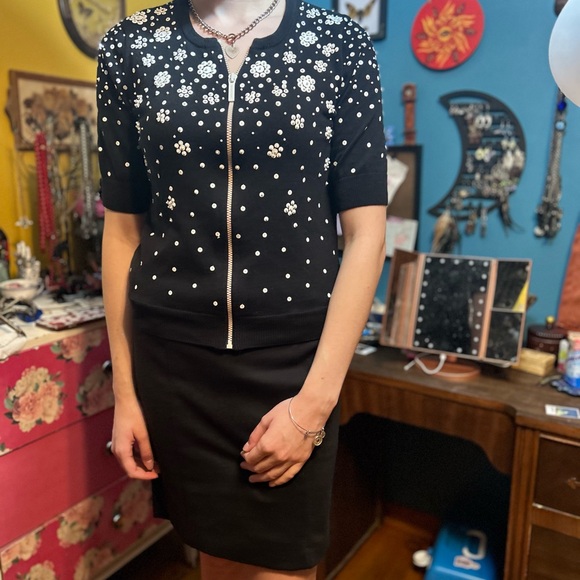 Michael Kors Sequined Short Sleeve Zip Up Cardigan Medium - Picture 3 of 3